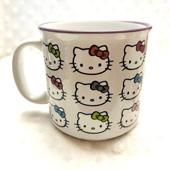Hello Kitty Mutli Color Sparkle Bow Faces Print 20oz Ceramic Mug-NEW - Picture 1 of 6